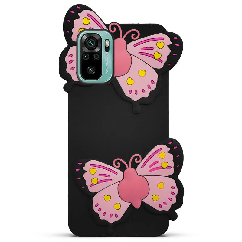 3D Vibrant Butterfly Silicone Phone Case For Redmi Note 10