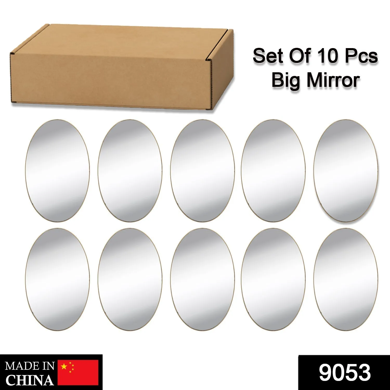 9053 10PC BIG OVAL ADHESIVE-BATHROOM-MIRROR-WALL