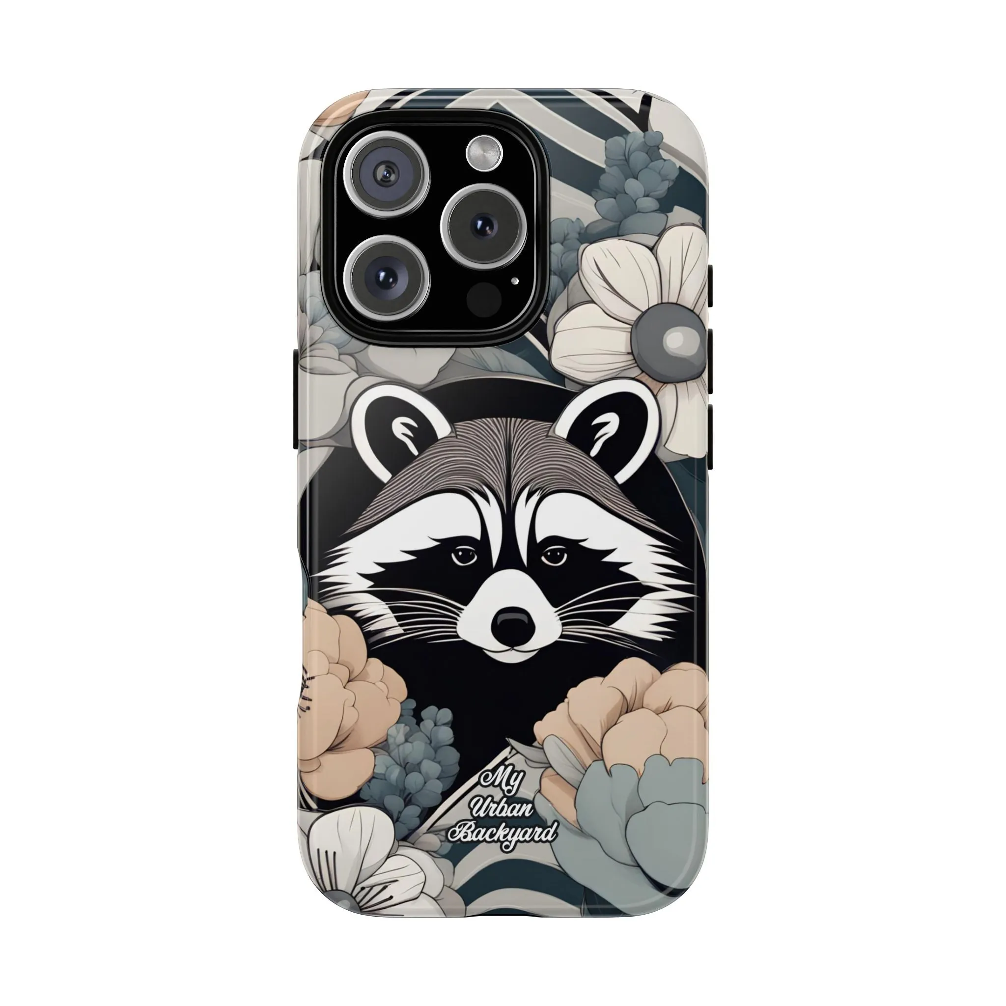 Art Deco Raccoon with Flowers, Cell Phone Case - Apple, Samsung, or Google Pixel