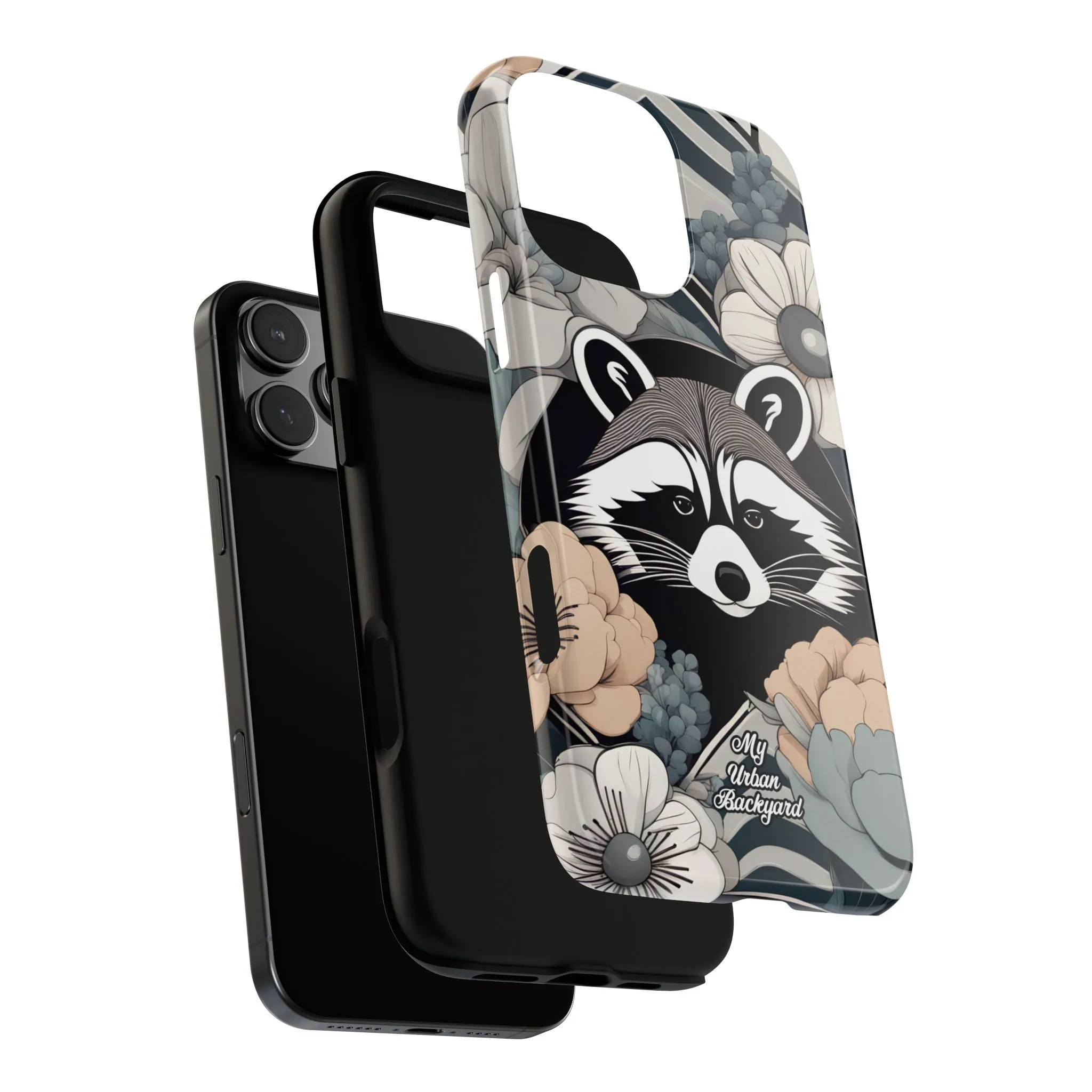 Art Deco Raccoon with Flowers, Cell Phone Case - Apple, Samsung, or Google Pixel