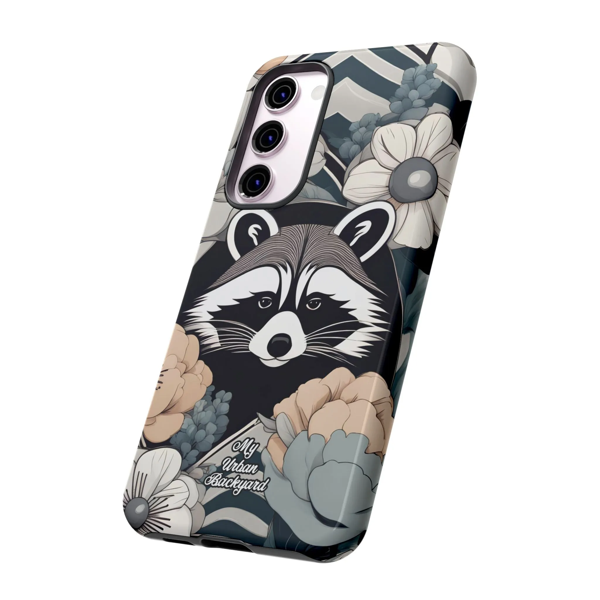 Art Deco Raccoon with Flowers, Cell Phone Case - Apple, Samsung, or Google Pixel