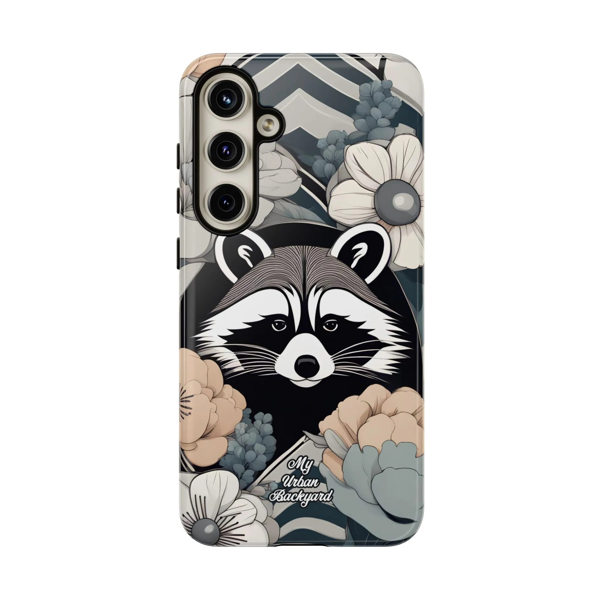 Art Deco Raccoon with Flowers, Cell Phone Case - Apple, Samsung, or Google Pixel