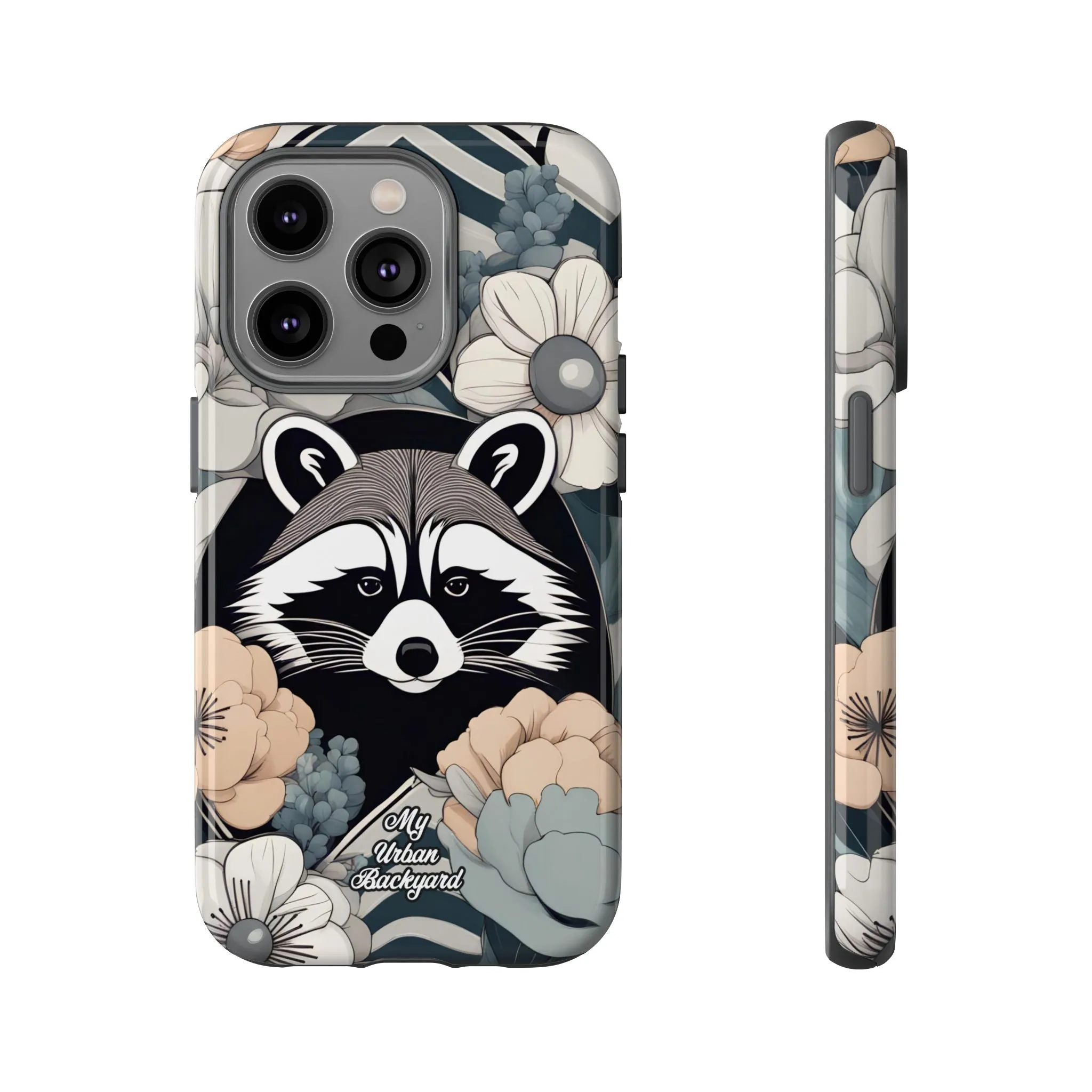 Art Deco Raccoon with Flowers, Cell Phone Case - Apple, Samsung, or Google Pixel