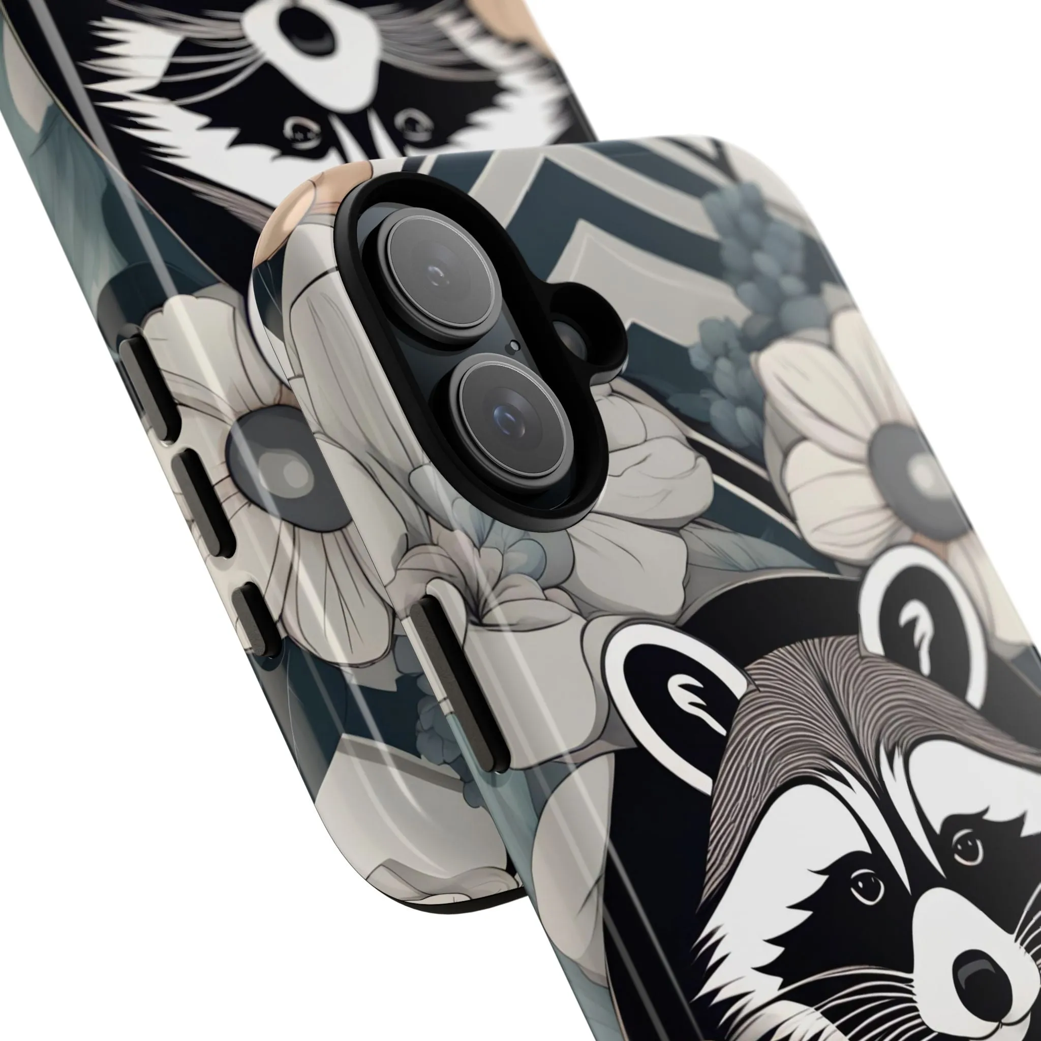 Art Deco Raccoon with Flowers, Cell Phone Case - Apple, Samsung, or Google Pixel