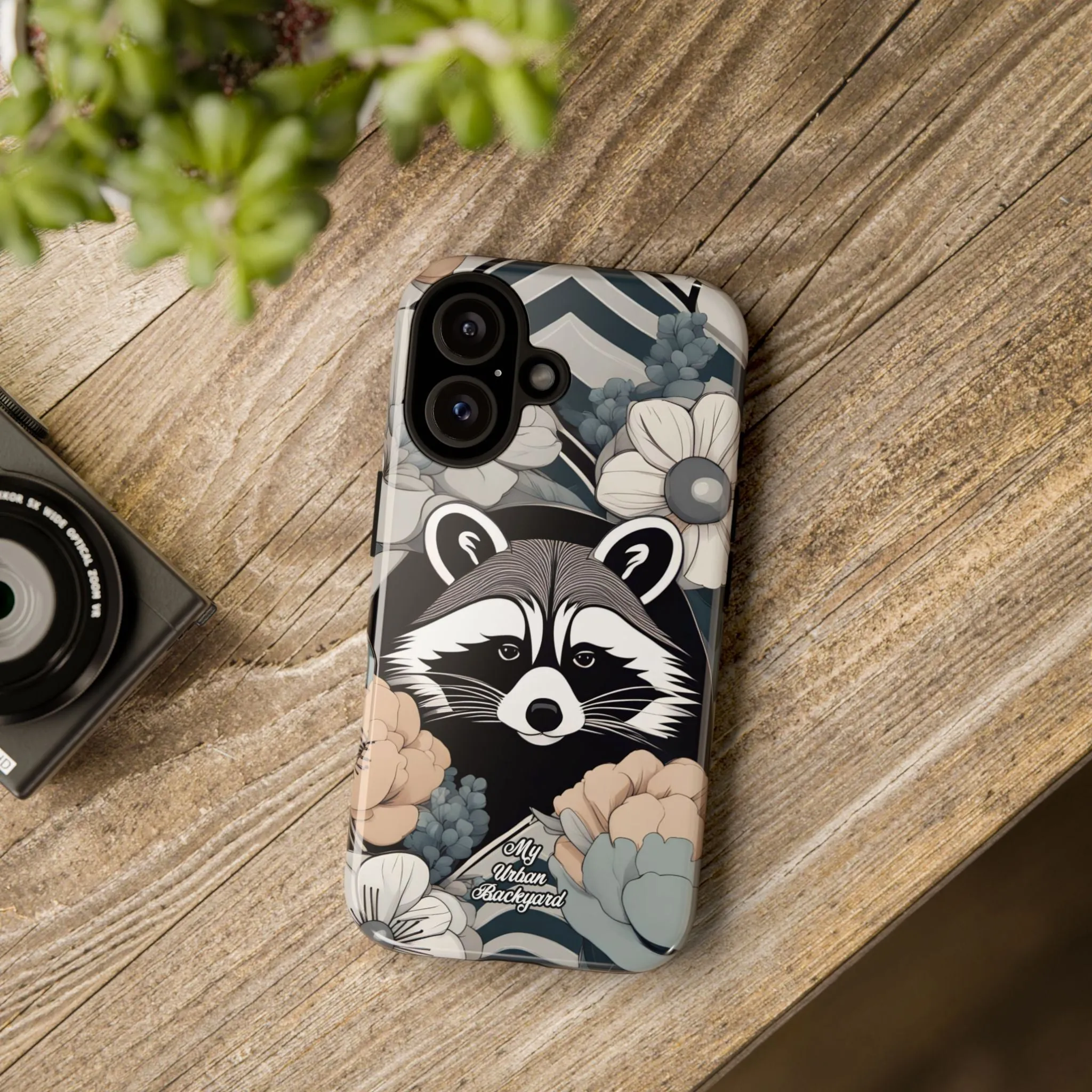 Art Deco Raccoon with Flowers, Cell Phone Case - Apple, Samsung, or Google Pixel