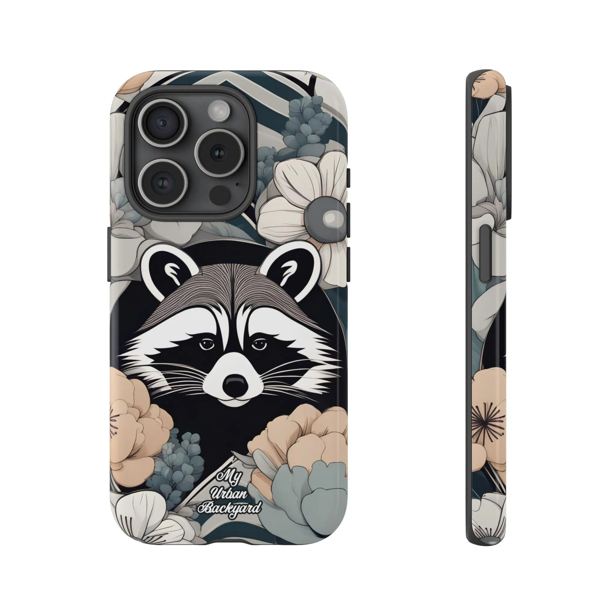 Art Deco Raccoon with Flowers, Cell Phone Case - Apple, Samsung, or Google Pixel