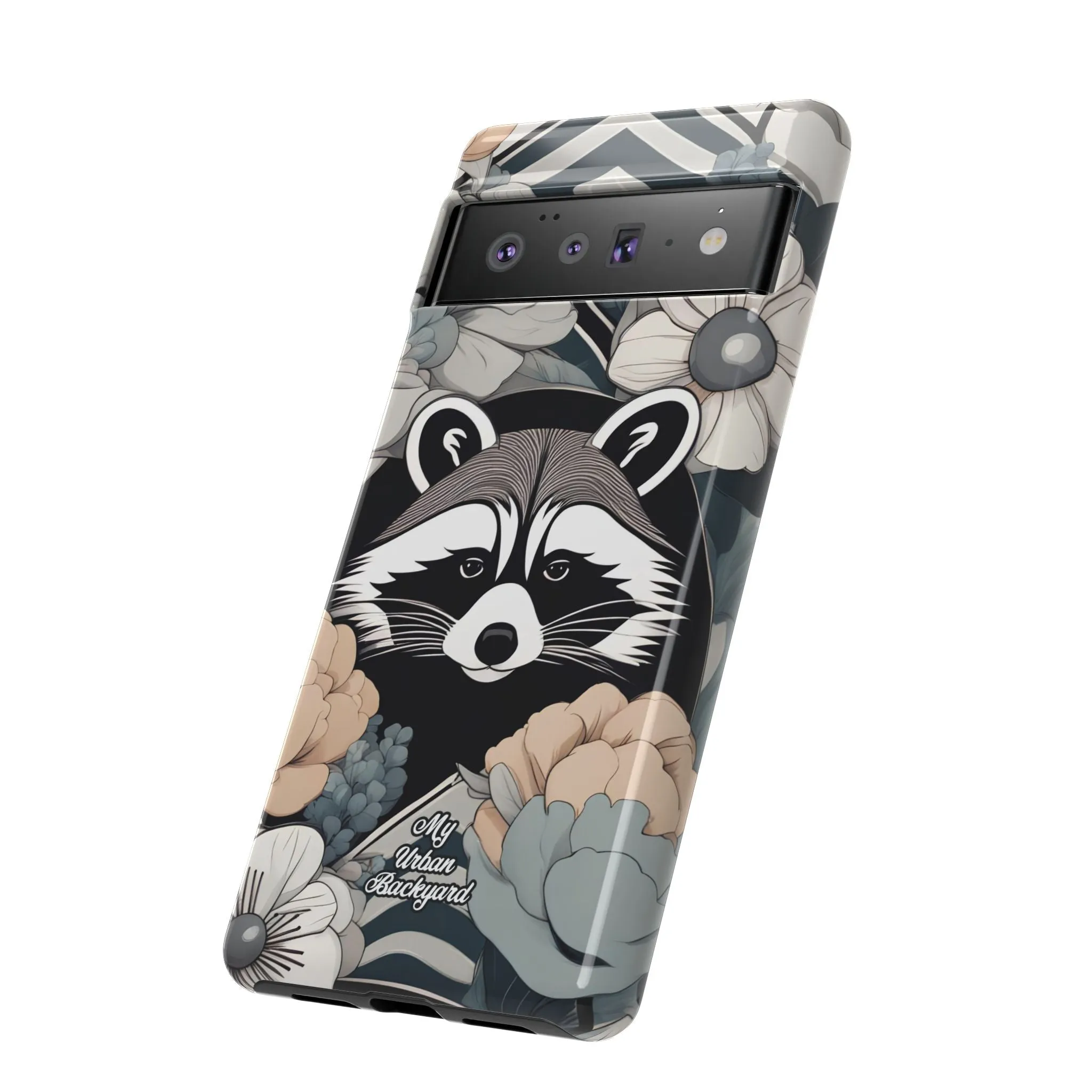 Art Deco Raccoon with Flowers, Cell Phone Case - Apple, Samsung, or Google Pixel