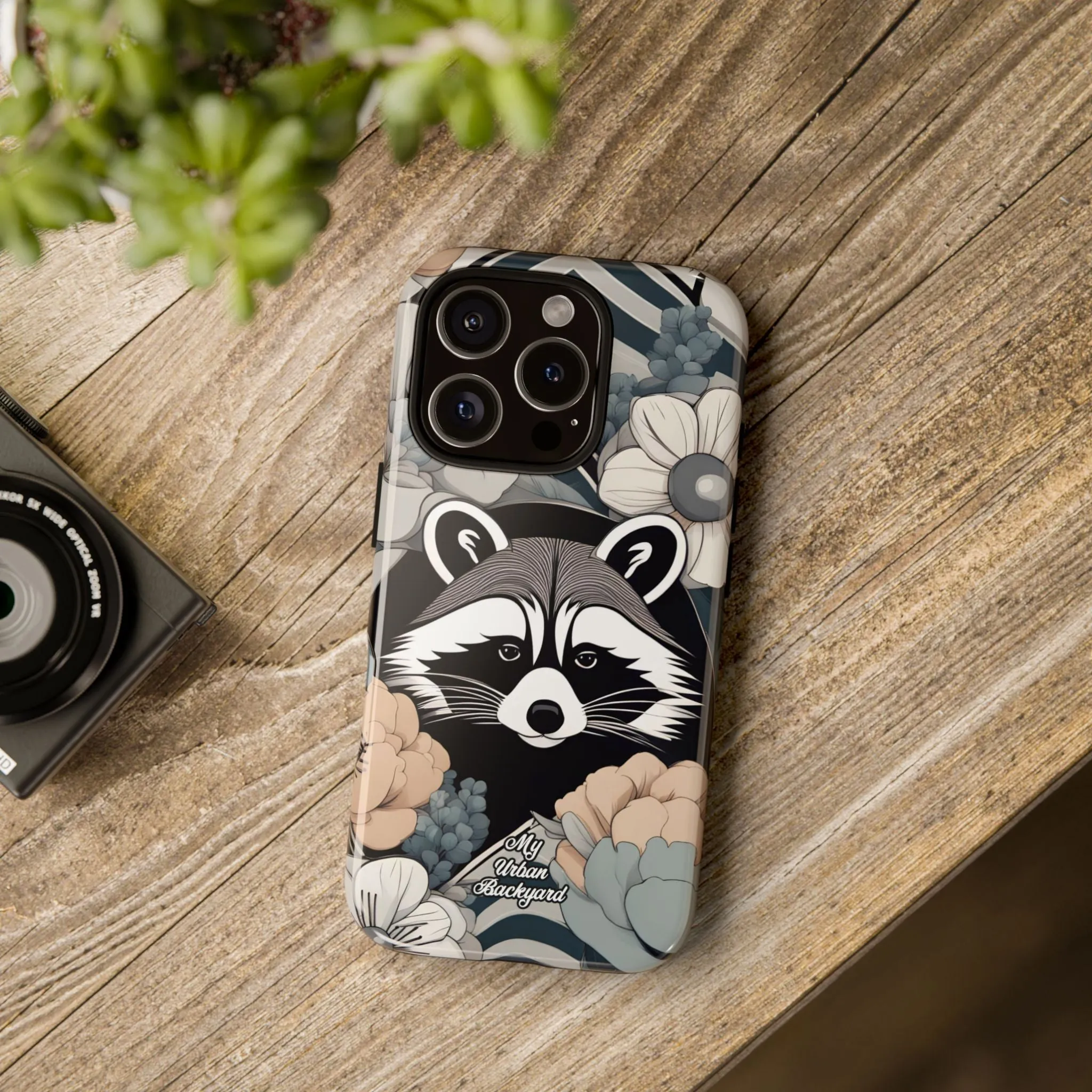 Art Deco Raccoon with Flowers, Cell Phone Case - Apple, Samsung, or Google Pixel