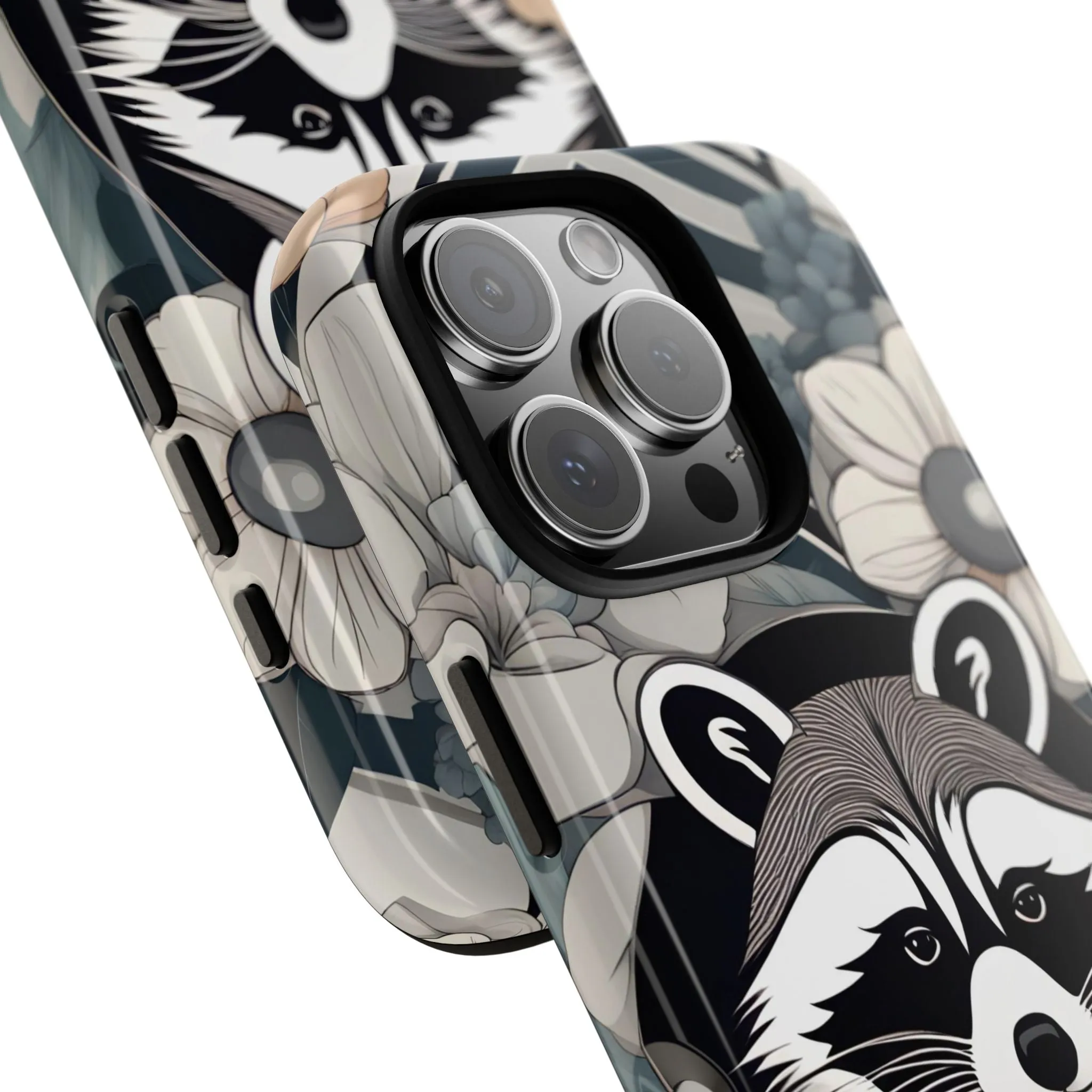 Art Deco Raccoon with Flowers, Cell Phone Case - Apple, Samsung, or Google Pixel