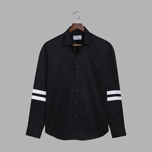 Atlanta Black Cotton Shirt with Sleeve Details