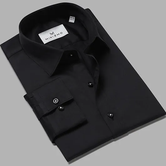 Atlanta Black Cotton Shirt with Sleeve Details