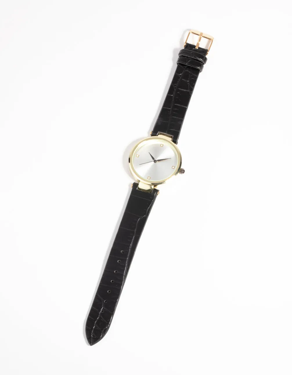 Black Faux Crocodile Strap Watch