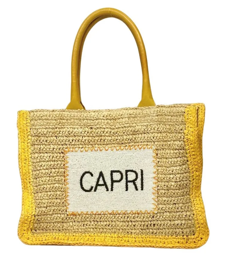 CAPRI NATURAL YELLOW RAFFIA BAG