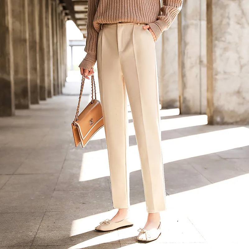 Casual Woolen Cropped Trousers