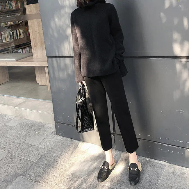 Casual Woolen Cropped Trousers