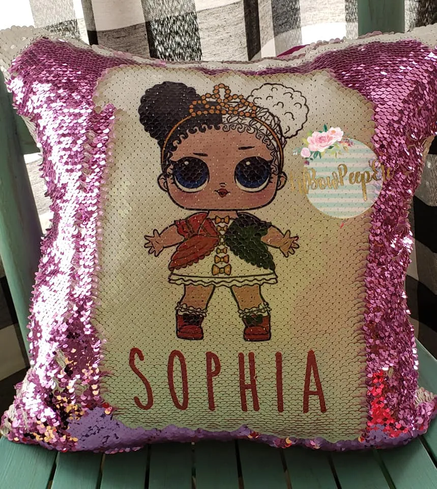 Custom LOL doll Queen Of Hearts Sequin Pillow Cover