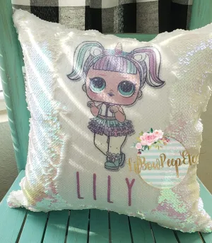 Custom LOL doll Unicorn Sequin Pillow Cover