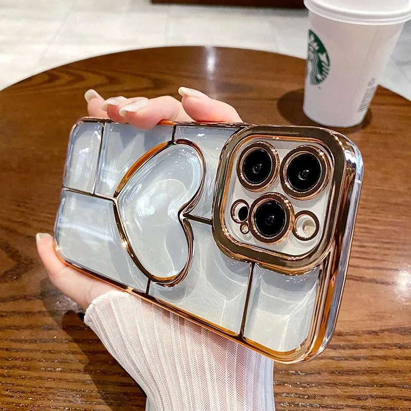 Cute 3D Heart Clear Phone Case for iPhone 14 Pro Max, 14 Plus, 13, 12, 11 Pro Max - Transparent Cover