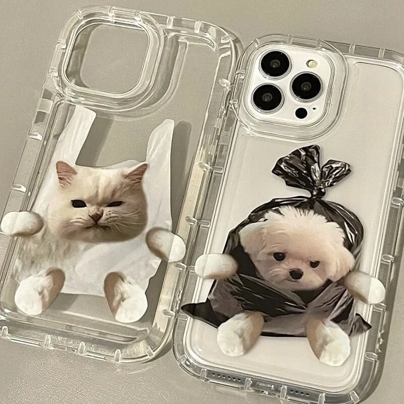 Cute Clear Pet Dog & Cat Picture Design Protective Shockproof Thick Case for iPhone 6 7 8 11 12 13 14 15 Pro Max Case X  XR XS Max Case