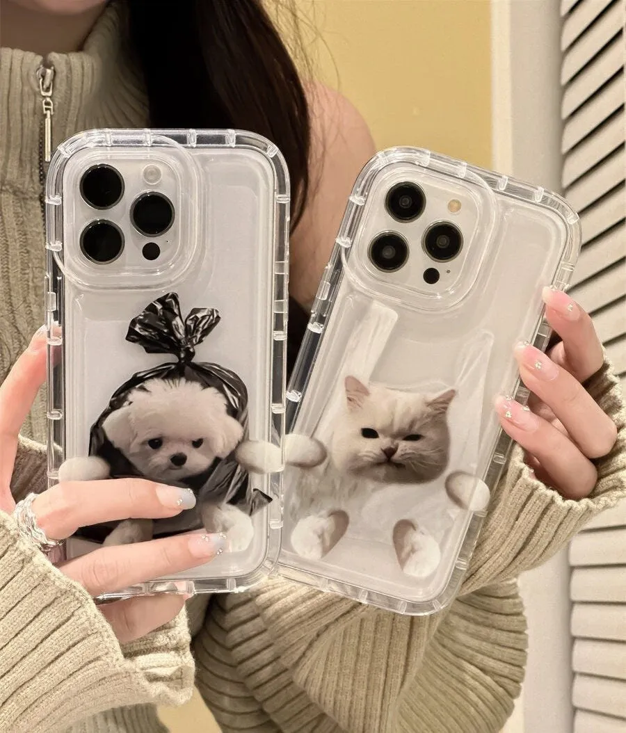 Cute Clear Pet Dog & Cat Picture Design Protective Shockproof Thick Case for iPhone 6 7 8 11 12 13 14 15 Pro Max Case X  XR XS Max Case