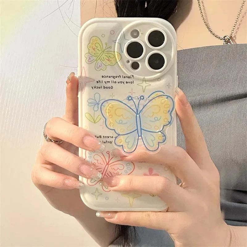 Cute Retro Butterfly Cartoon Phone Cases for iPhone 14, 13, 12, 11 Pro Max, XR, XS Max, 7, 8, and 14 Plus