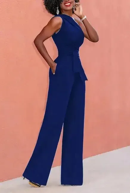 Elegant One-Shoulder Belted Jumpsuit