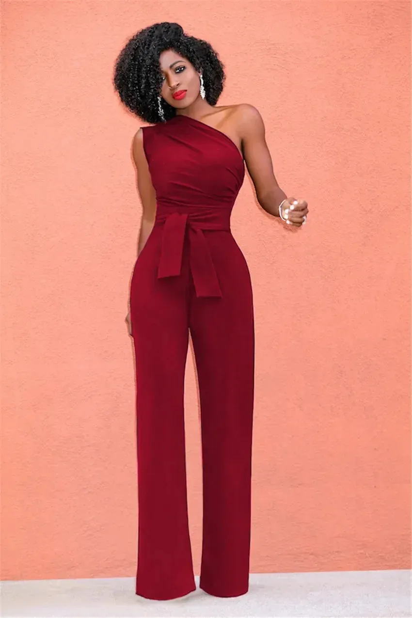 Elegant One-Shoulder Belted Jumpsuit