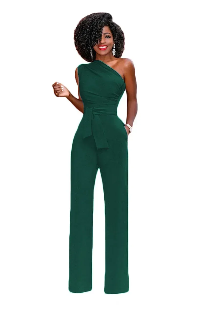 Elegant One-Shoulder Belted Jumpsuit