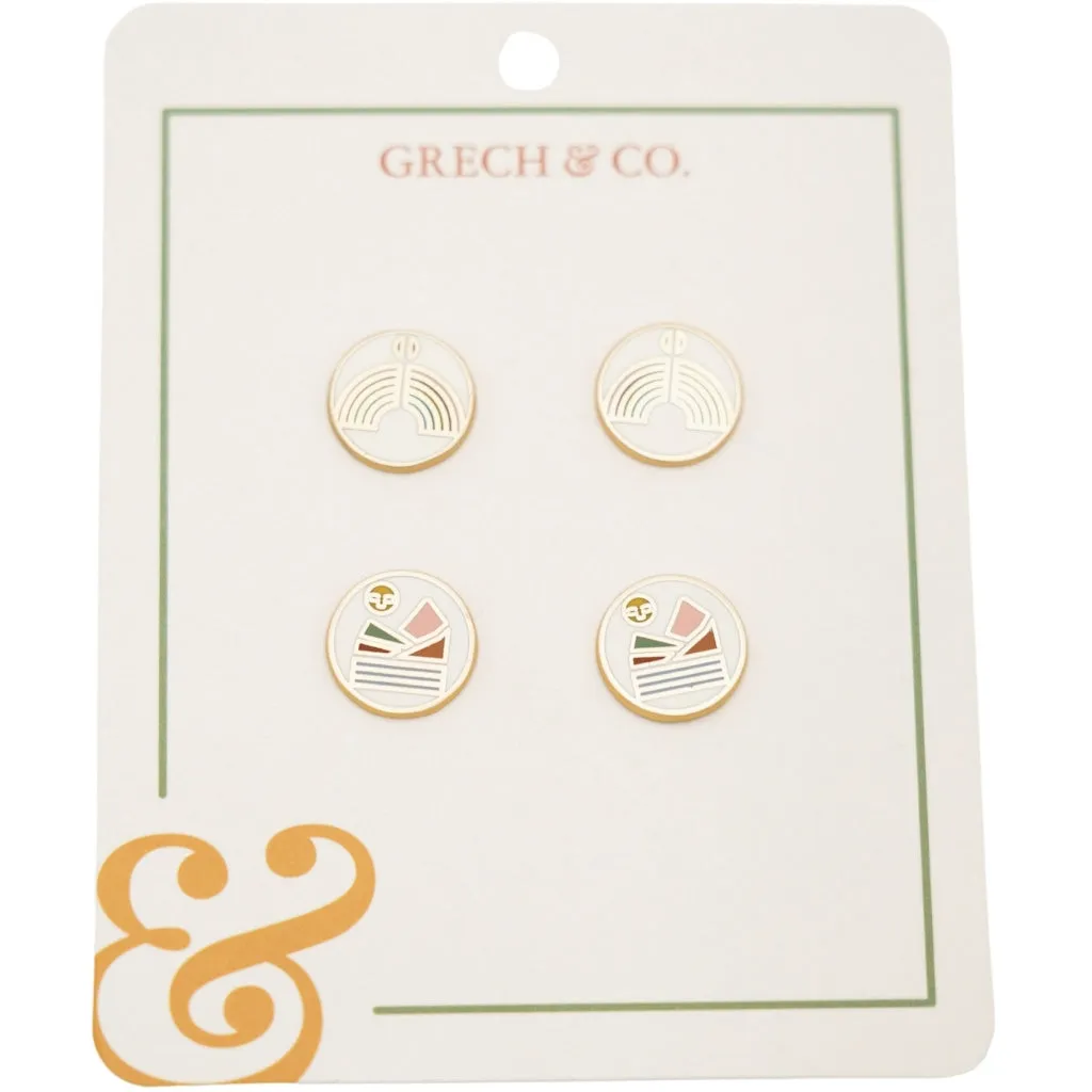 Enamel Earring-Kids set of 2 pairs - Landscape Rainbow