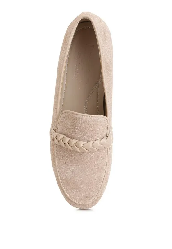 Genuine Suede Leather Braided Detail Loafers