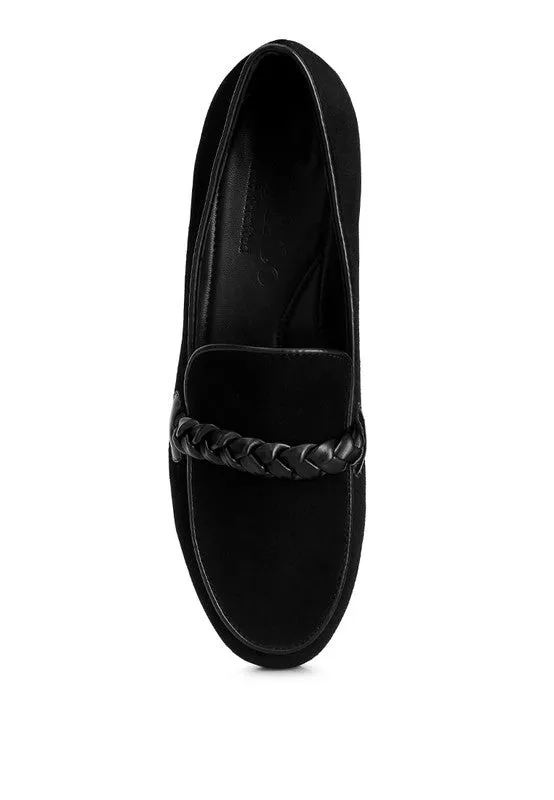 Genuine Suede Leather Braided Detail Loafers