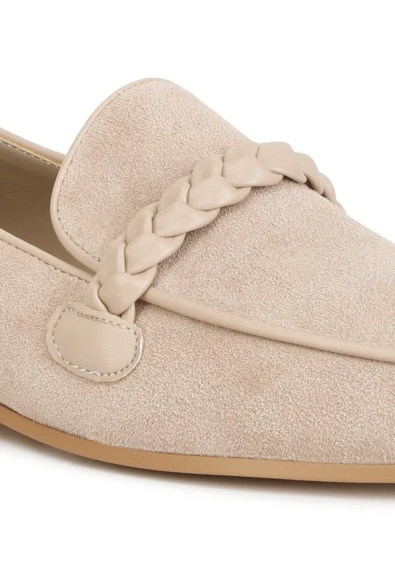 Genuine Suede Leather Braided Detail Loafers