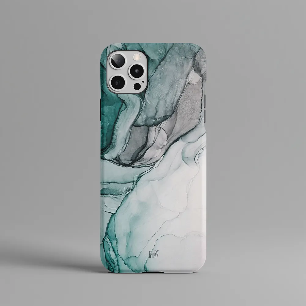 Ivory Mint | Marble Ink Pattern Hard Phone Case