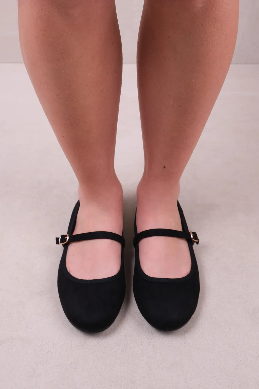 JOSIE BALLERINA FLATS WITH STRAP DETAIL IN BLACK SUEDE