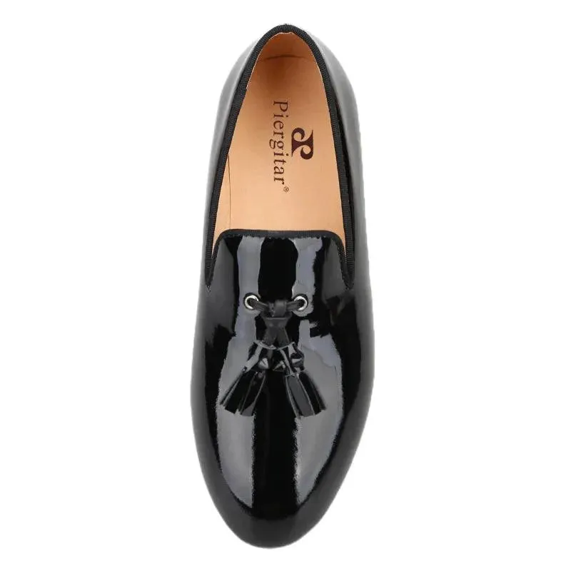 Kids Loafers Gleam & Glide: Black Patent Leather Kid Loafers with Tassel Charm