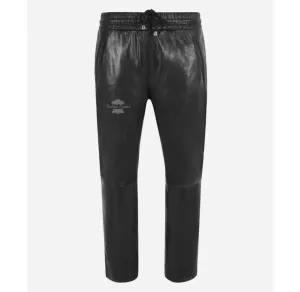 Ladies Soft Leather Chinos Elasticated Relax Fit Black Leather Trousers