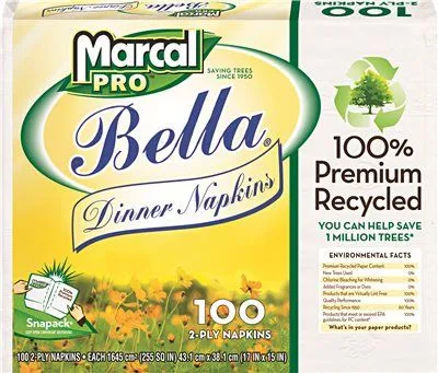 Marcal Pro 100% Premium 15 in. x 17 in. White Recycled Bella Snappac Dinner Napkins (3000 per Carton)