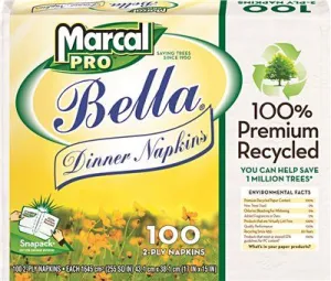 Marcal Pro 100% Premium 15 in. x 17 in. White Recycled Bella Snappac Dinner Napkins (3000 per Carton)