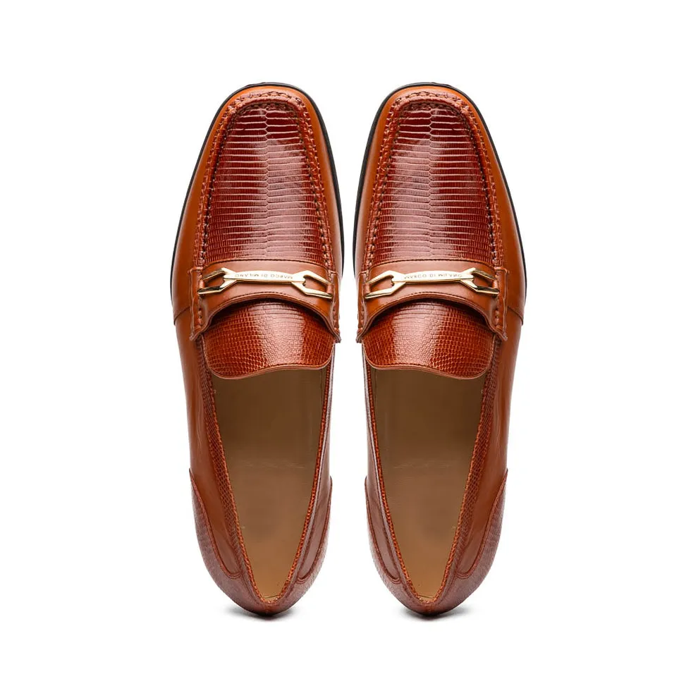 Marco Di Milano Hugo Men's Shoes Cognac Exotic Lizard / Calf-Skin Leather Horsebit Loafers (MDM1084)