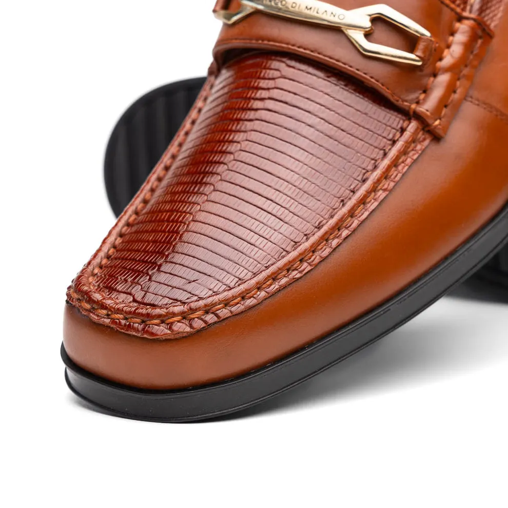 Marco Di Milano Hugo Men's Shoes Cognac Exotic Lizard / Calf-Skin Leather Horsebit Loafers (MDM1084)