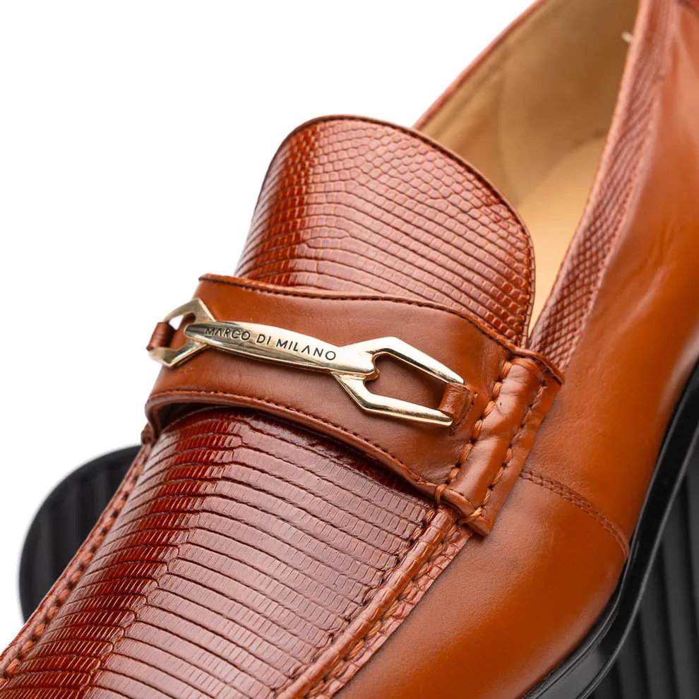 Marco Di Milano Hugo Men's Shoes Cognac Exotic Lizard / Calf-Skin Leather Horsebit Loafers (MDM1084)