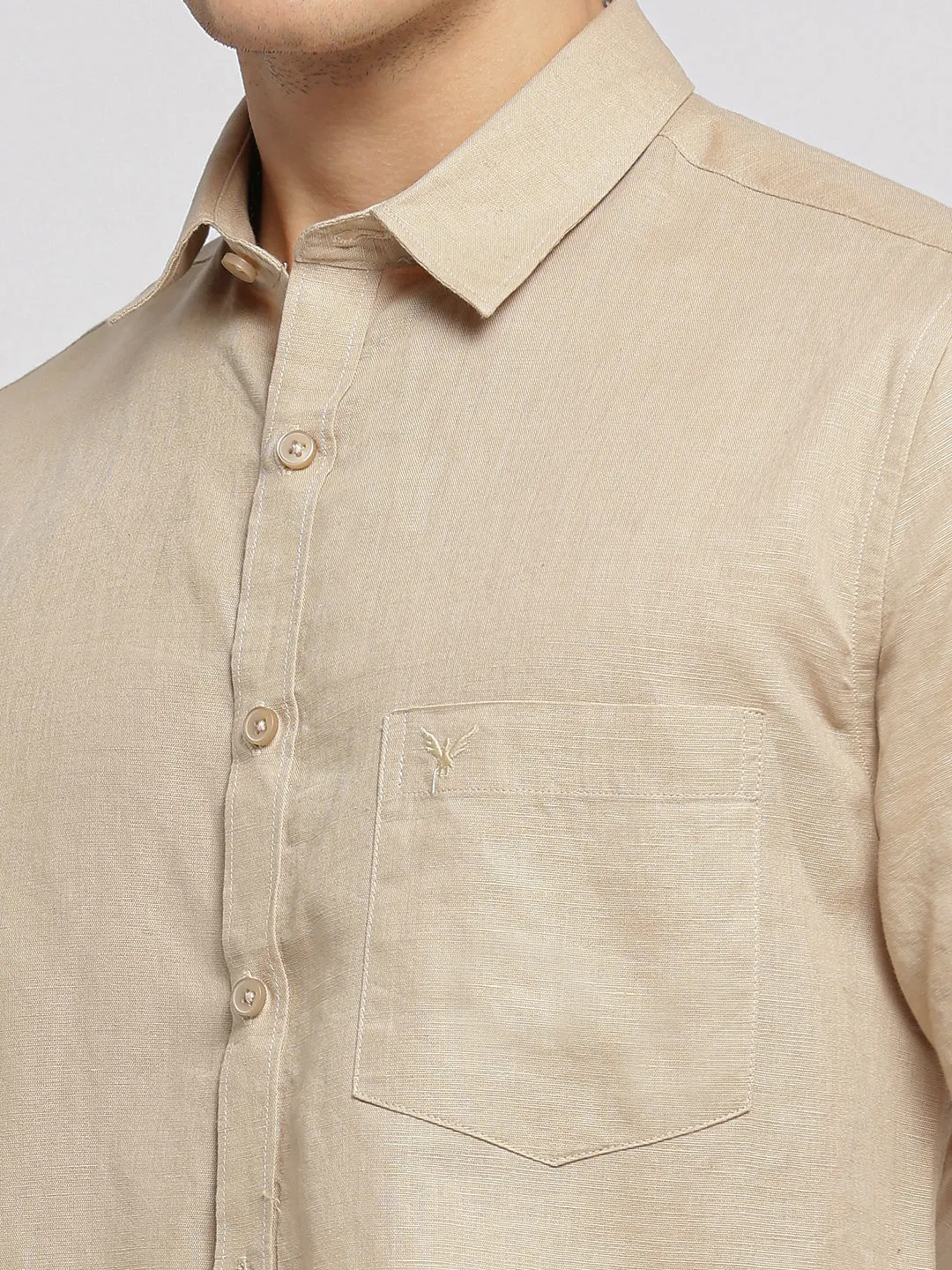 Men Beige Spread Collar Solid Shirt