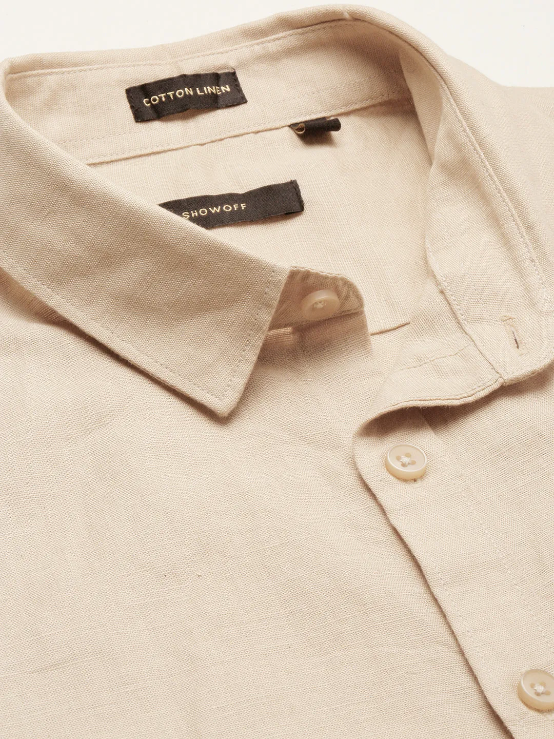 Men Beige Spread Collar Solid Shirt