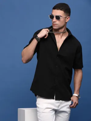 Men Black Solid Slim Fit Shirt