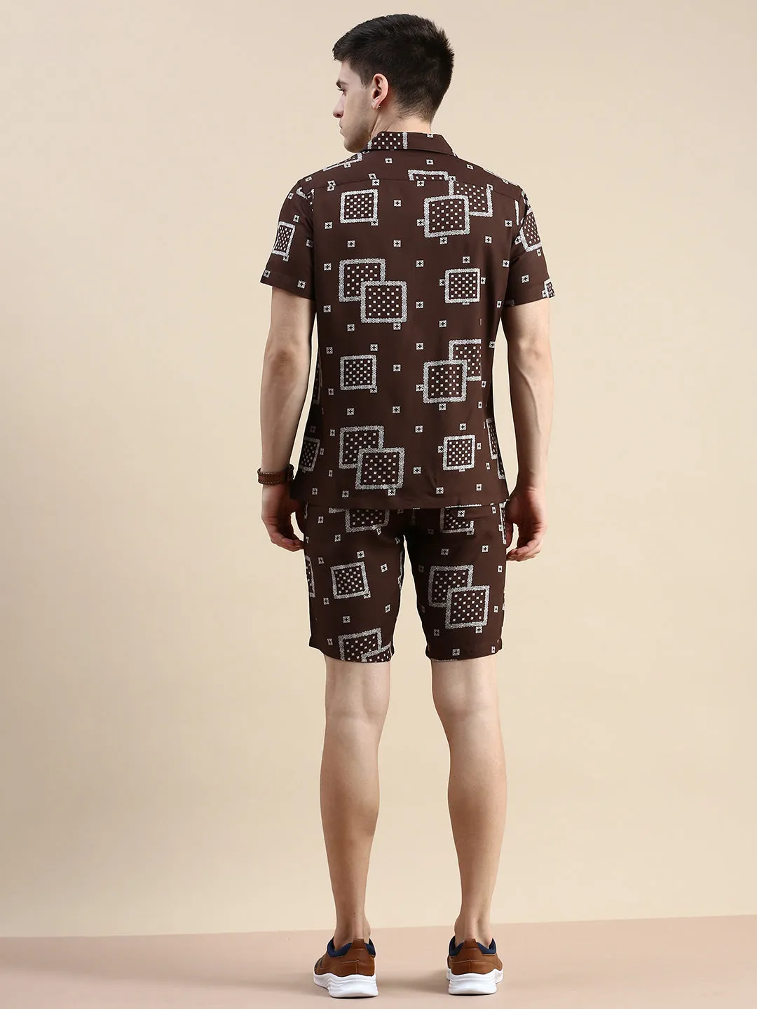 Men Brown Printed Casual Co ord Set