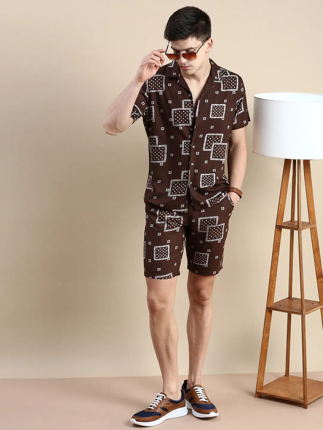 Men Brown Printed Casual Co ord Set