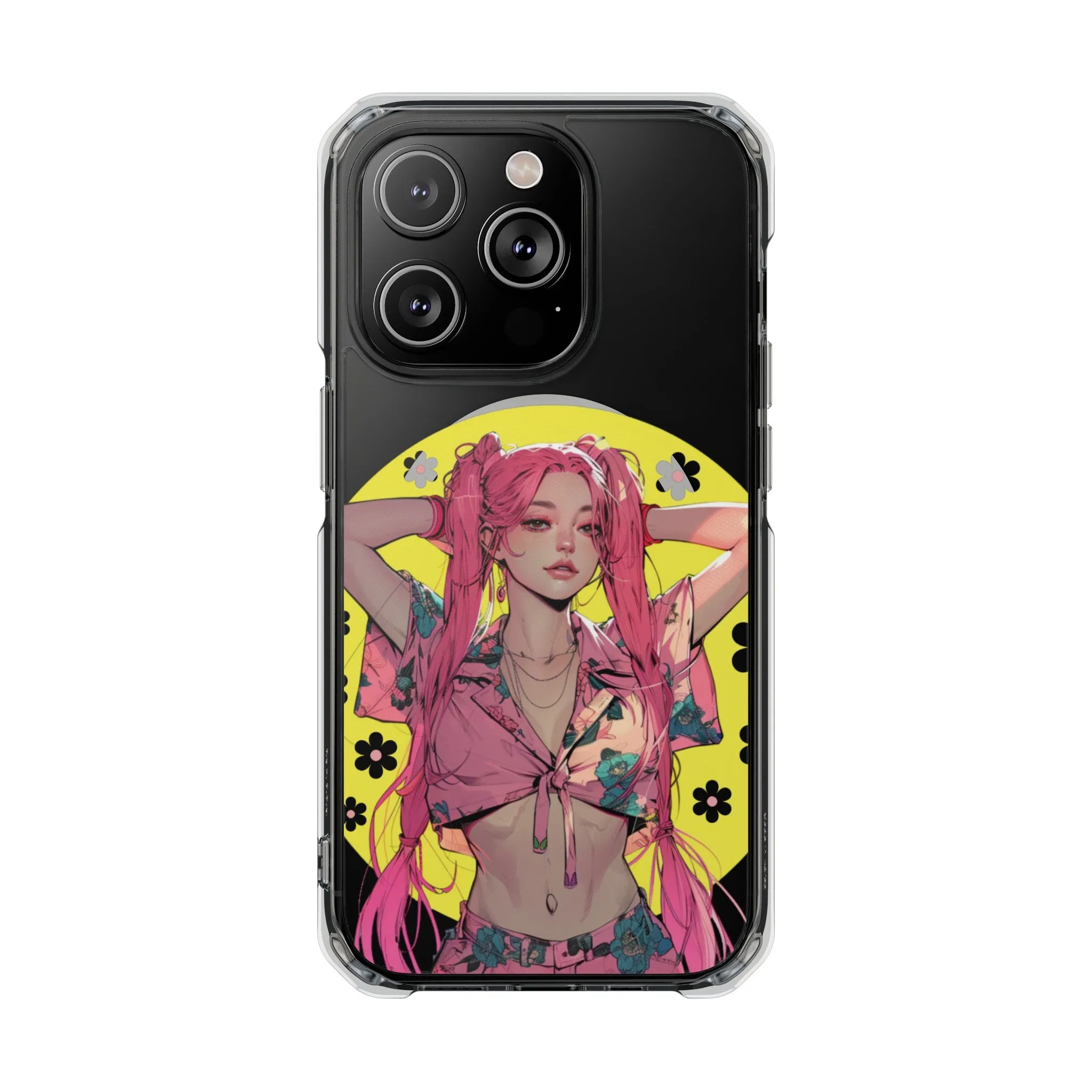 Oneticase Pink Hair Anime Girl Magnetic Clear Case for iPhone