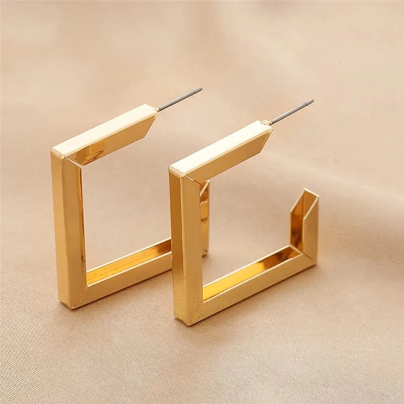 Retro Minimalist Square Irregular Hoop Exaggerated Cool Girl Fashion Accessories Earring