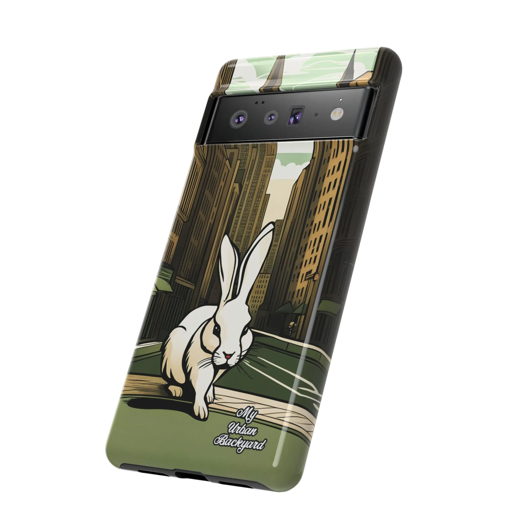 White Rabbit on a City Street, Cell Phone Case - Apple, Samsung, or Google Pixel