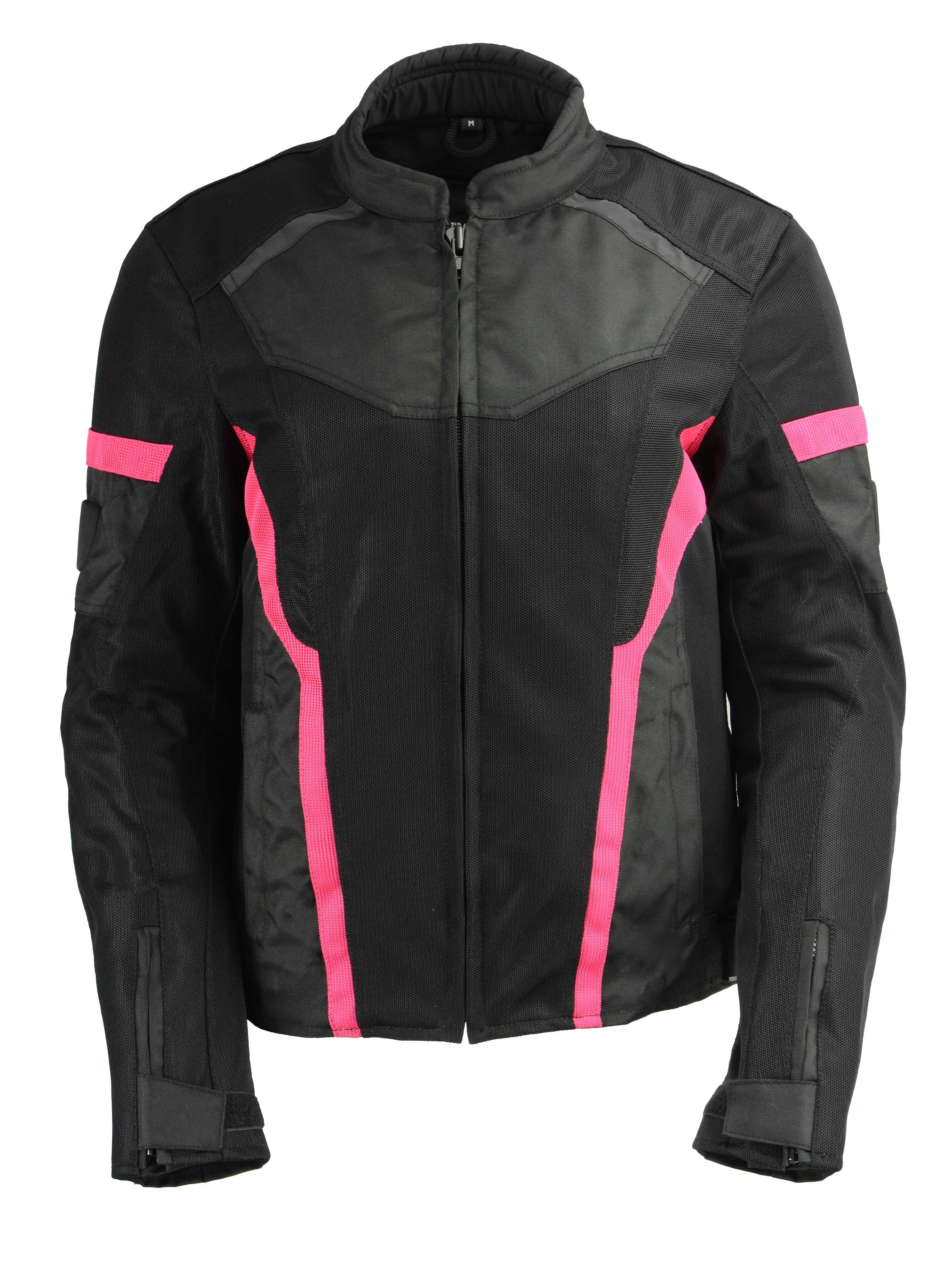 Women Black & Fuchsia Mesh Racer Jacket w/ Reflective Piping